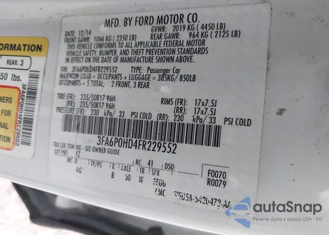 2015 Ford Fusion Se из США, поврежденный, VIN 3FA6P0HD4FR229552